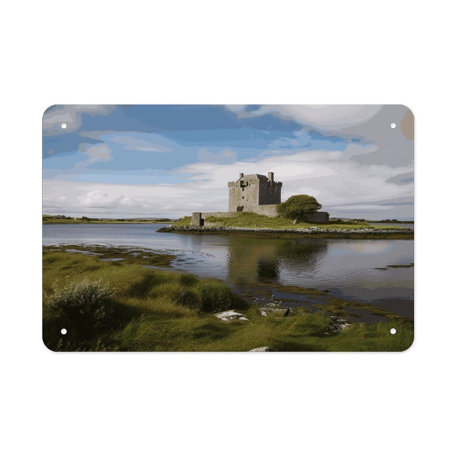 LDGSUPH View of The Dunguaire Castle Metal Tin Sign Wall Art Prints Folded Edge Iron Sheet Painting with Holes for Wall Prints Decorative Picture Metal Signboard Decor Painting Wall Decor