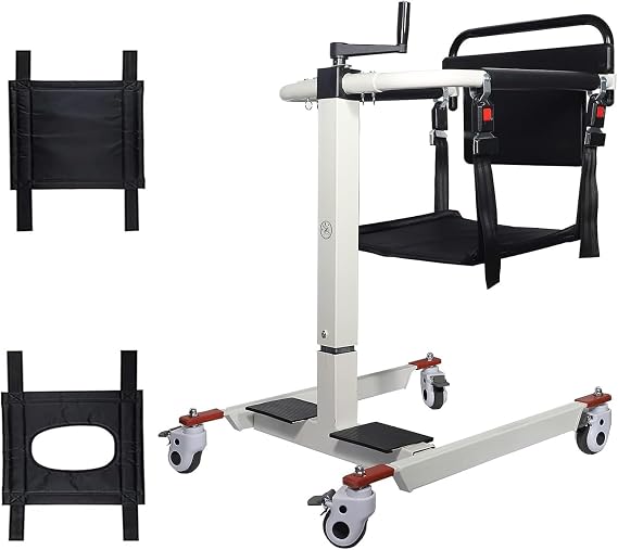 Patient Lift Transfer Chair, Patient Lift for Home Wheelchair Portable Car Lift Bedside Commode Chair Steel Lift Aid, Adjustable Height for Caregivers Elderly Living (Manual Button)