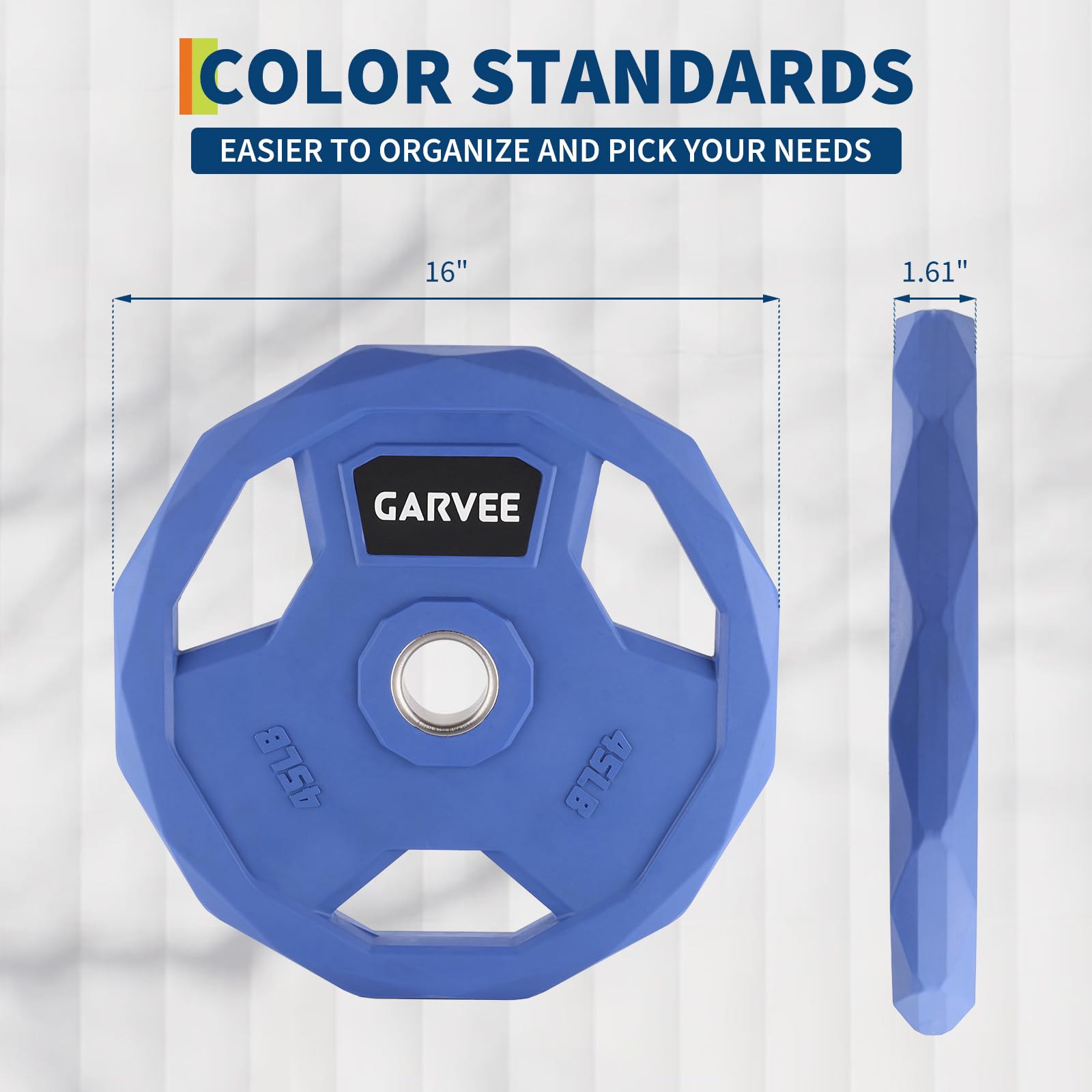 Garvee Dischi Pesi Olimpici 2" per Bilanciere - Ghisa rivestita in gomma, impugnature Grip, color-coded Blu - Coppia 45 lb (2 pezzi)
