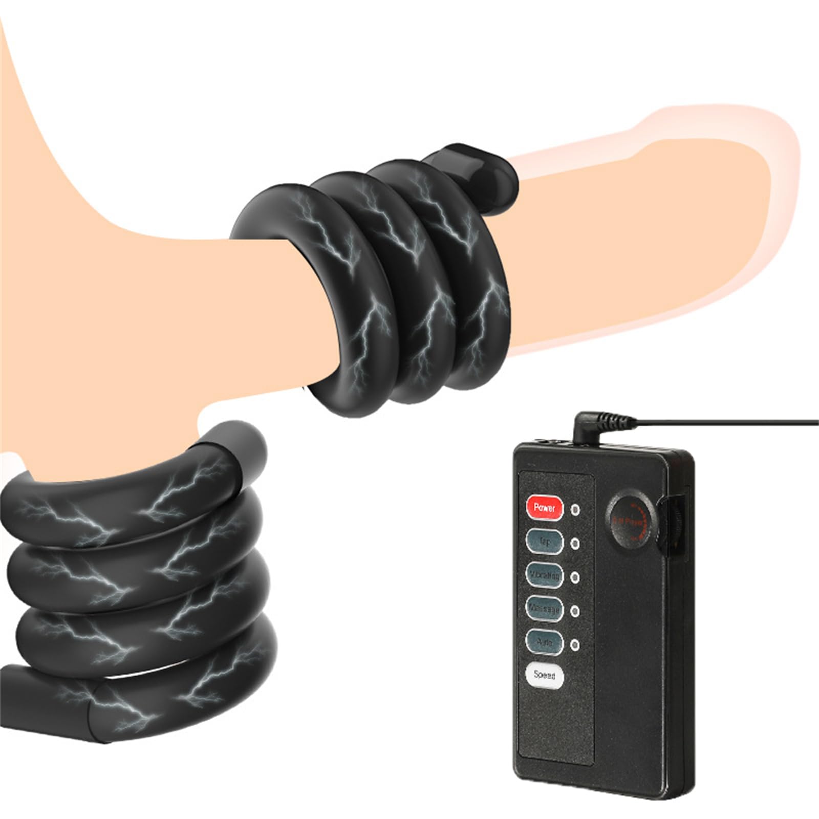 Electric Shock Bondage Masturbation Penis Ring Male Winding Exercise Cock Ring Electric Shock Trainer Sex Toy