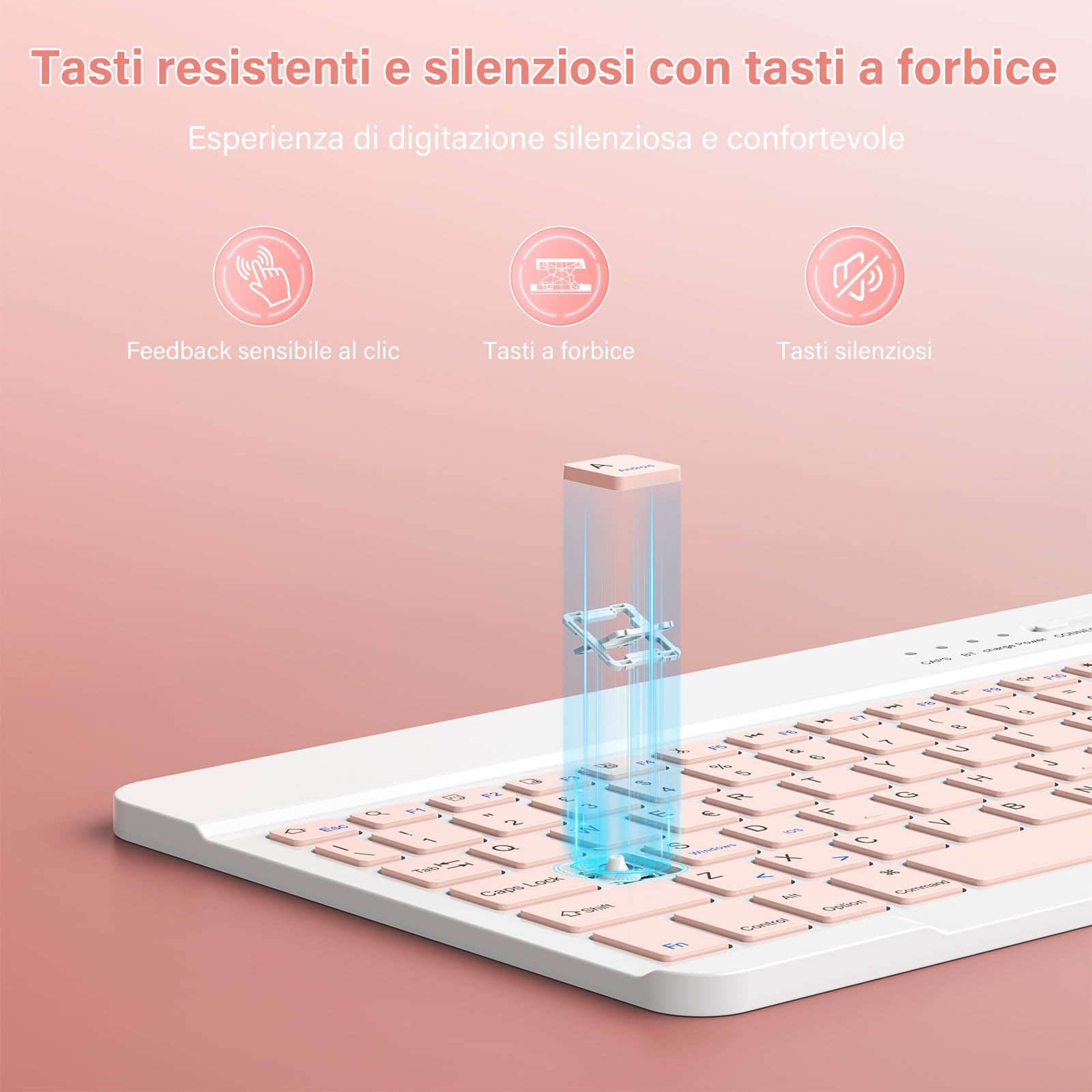BQSS Tastiera Wireless, Layout Italiano QWERTY Tastiera Wireless Bluetooth Rechargeable, per Samsung/IOS/Android/Windows/Telefoni