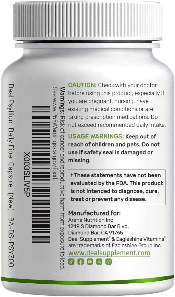 Psyllium Husk 1500mg Per Serving, 300 Capsules – 3 in 1 Fiber Supplement with Inulin & Acacia Complex – Natural Soluble Fiber, Supports Digestive Health* – Plant Based, Non-GMO - Image 7