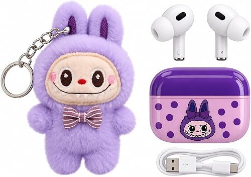 Cute Cartoon Wireless Earbuds with Plush Keychain, Portable Charging Case, Christmas Gift Set for Kids, Teens & Adults