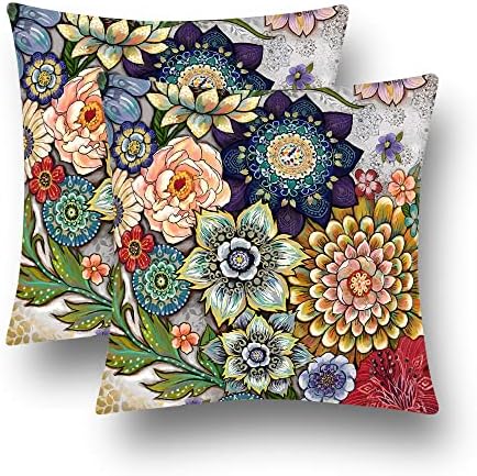Asuexpect Boho Floral Throw Pillow Covers Set of 2 Colorful Bohemian Flower Decorative Cushions Pillowcase for Bedroom Sofa Home Decor, 18x18 Inch, Velvet