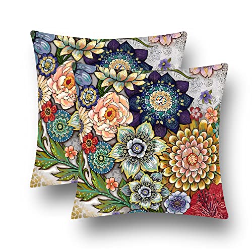 Asuexpect Boho Floral Throw Pillow Covers Set Of 2 Colorful Bohemian Flower Decorative Cushions Pillowcase For Bedroom Sofa Home Decor, 18X18 Inch, Velvet #TOP2