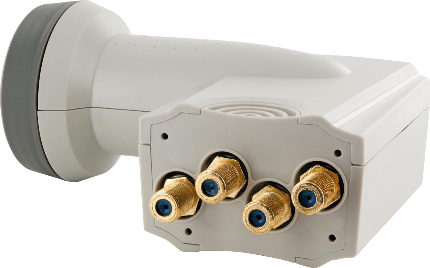 SCHWAIGER -364- Quad LNB z ochroną przeciwsłoneczną, 4-krotny, cyfrowy (4 użytkowniki), wyjątkowo odporny na wysokie temperatury nasadka LNB, zastosowanie z anteną satelitarną, kompatybilny z wieloma feedami z ochroną przed warunkami atmosferycznymi, pozł