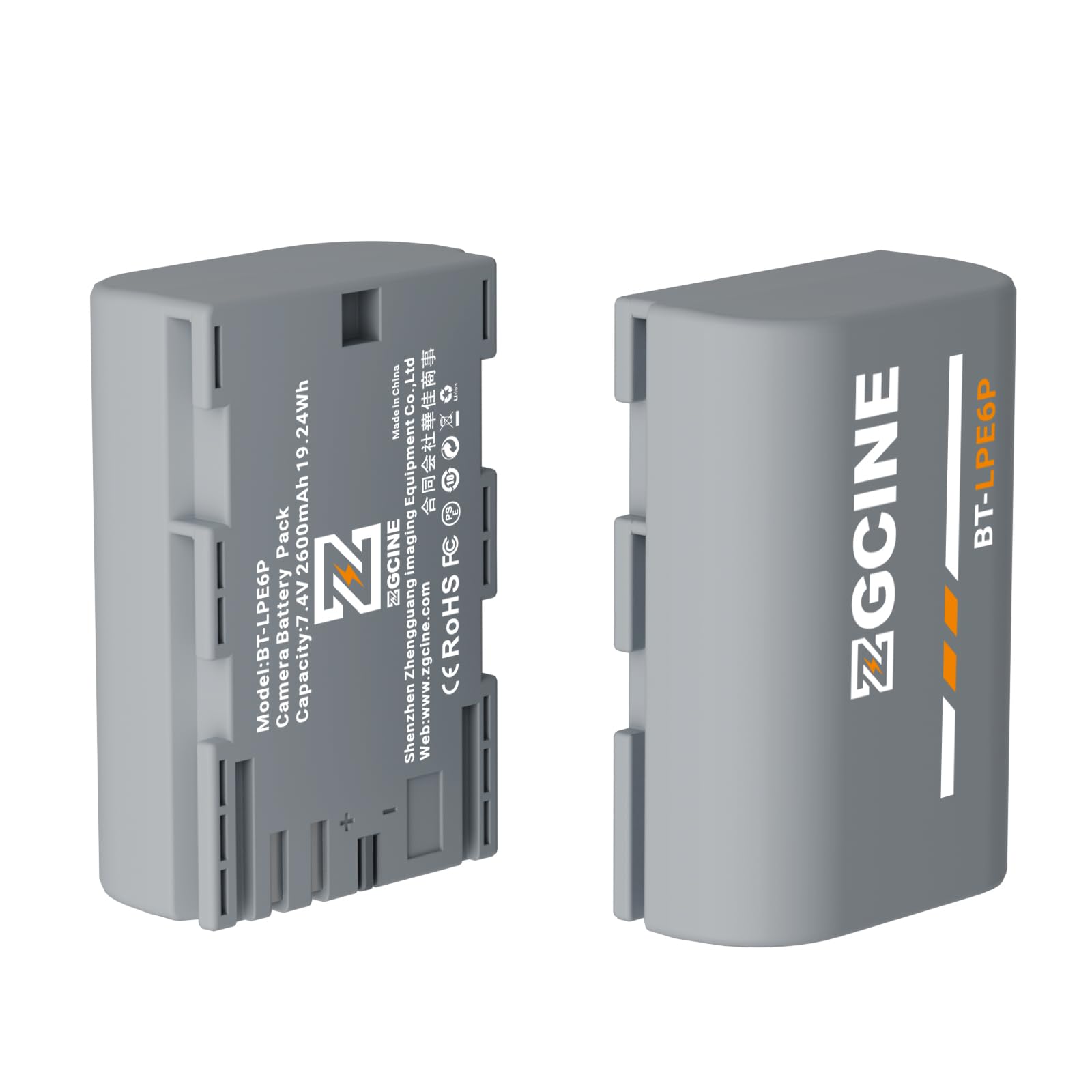ZGCINE BT-LPE6P 2600mAh Grey High Capacity Camera Battery for Canon EOS R5 Mark II,R6 Mark III,XC10