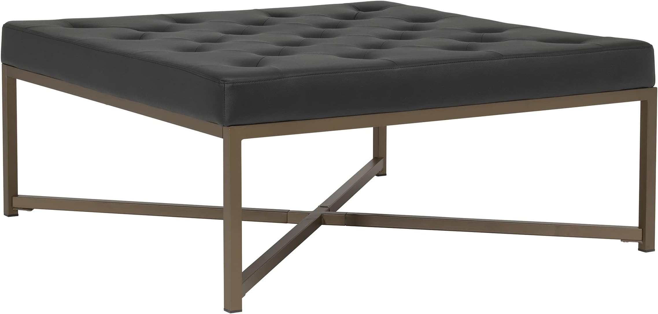 Studio Designs Home Camber Modern Large Cocktail Tufted Square Ottoman with Metal Frame and Blended Leather