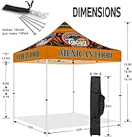 Vista 6 de Tienda de campaña desplegable con temática de tacos de 10 x 10 pies, toldo comercial resistente para vendedores de comida mexicana que sirven tacos