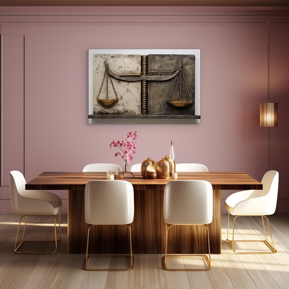 Canvas for Living room. Balancing Harmony: The Serenity of Monochrome Wood Art with a Touch of Brass Elegance, 27 x 18 inch Canvas Wall Art - Ready to Hang - 69x46 cm (27x18 inch)