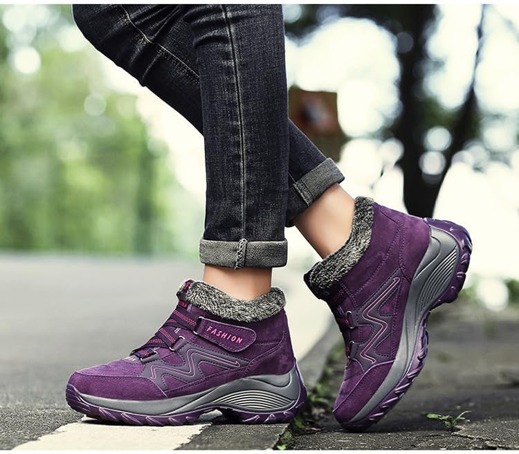 Women's Winter Thermal Villi Leather Platform Fashion High Top Boots Outdoor Walking Shoes Non-Slip Hiking Shoes