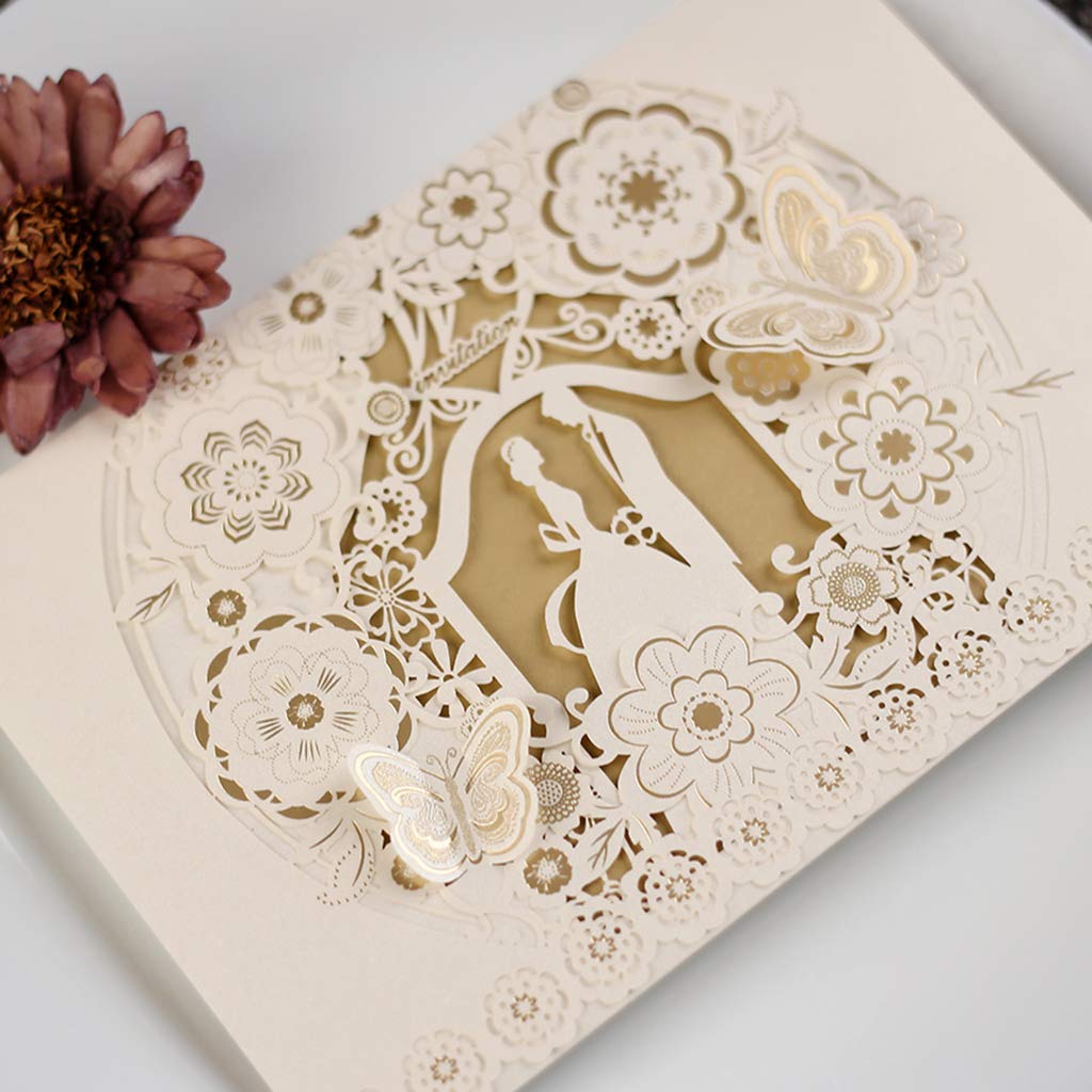 CYSKY Wedding Invitation Card 50 pezzi biglietti invito al taglio laser con carta stampabile vuota e buste per matrimonio, fidanzamento, anniversario (Bianca)