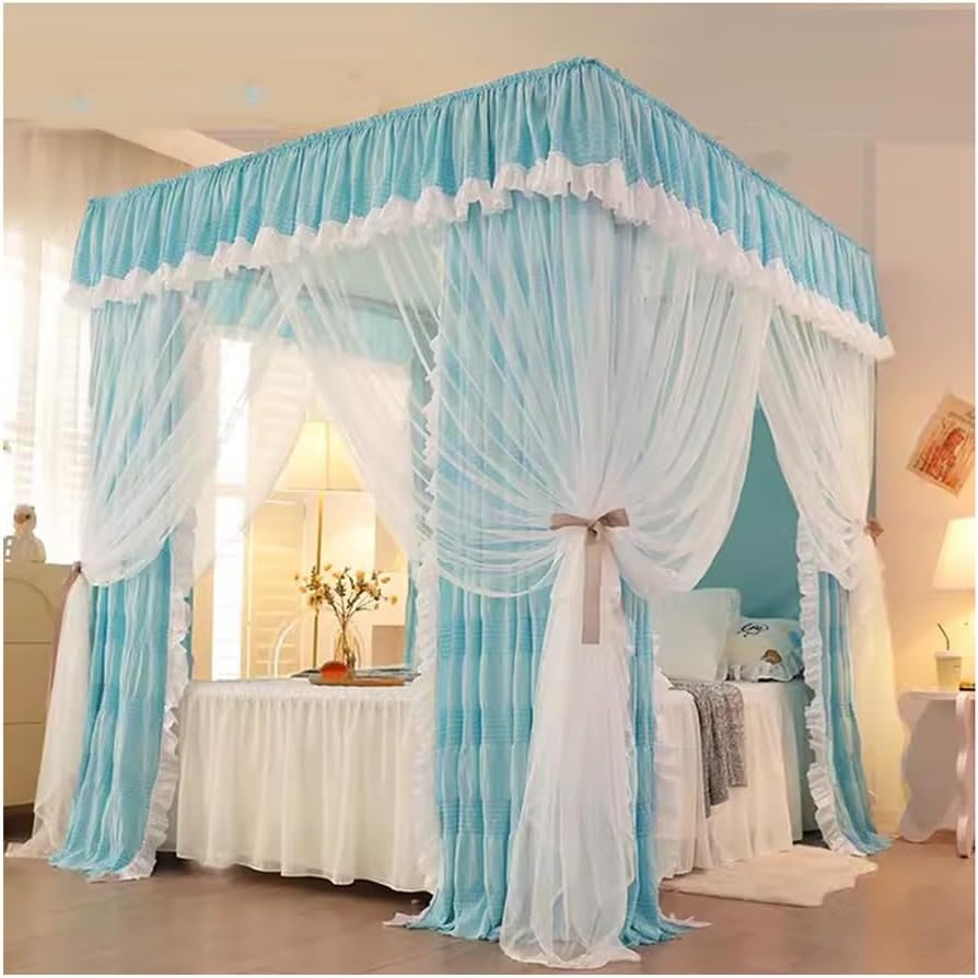Fabric Bed Drapes Mesh Protection Canopy Shielding Netting,Blue Bed Canopy Mosquito net for Single Double Bed, Windproof Shading Breathable Bedroom Decorative Bed Curtains (Size : 200X220X20