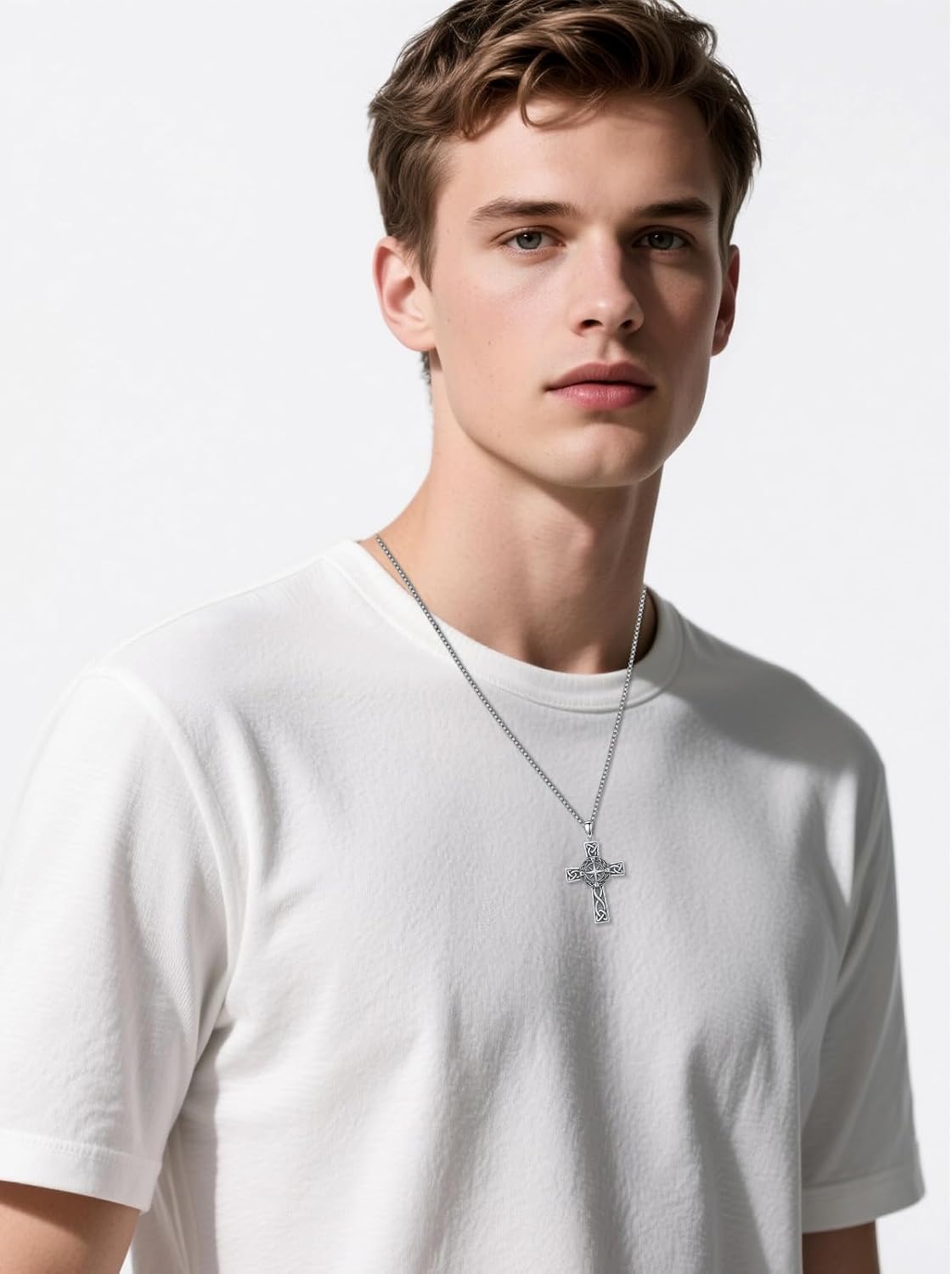 Celtic Knot Cross Necklace 925 Sterling Silver Irish Pendant Religious Jewelry Gifts for Men - Image 4