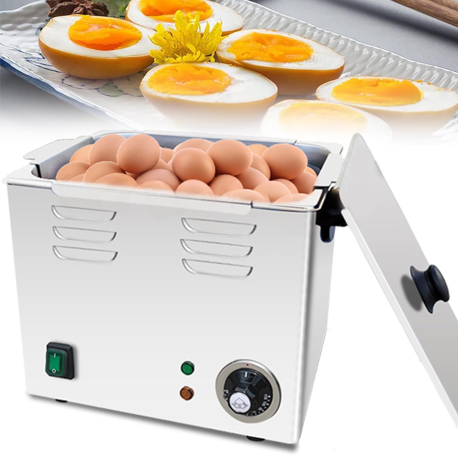 Cuociuova Elettrico da 2600 W, Cuociuova Automatico Commerciale a Sorgente Calda di Grande Capacità con Spegnimento Automatico, 60 Uova, per Uova Sode, Medie e Sode Rapide