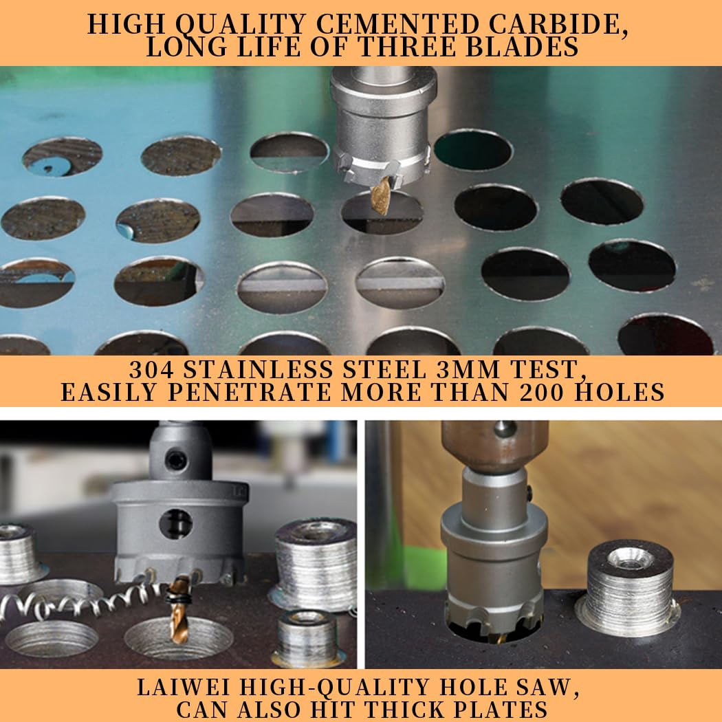 Hole Saw kit, LAIWEI 9PCS Carbide Hole Saw Set, 6 Hole saws 16 18 20 22 25 35mm, with 2 Drill bits, 1 spanners, Stainless Steel Hole Drill bits