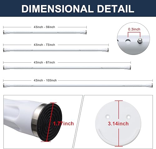 Miniatura 5 de FLY HAWK Barra de tensión blanca para cortina de ducha, barra de cortina de ducha sin perforación, extensible con resorte, barra de tensión