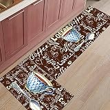 2 Pieces Kitchen Rug Mat Set Absorbent Soft Runner Carpets Cafe Cappuccino Latte Coffee Retro Letter