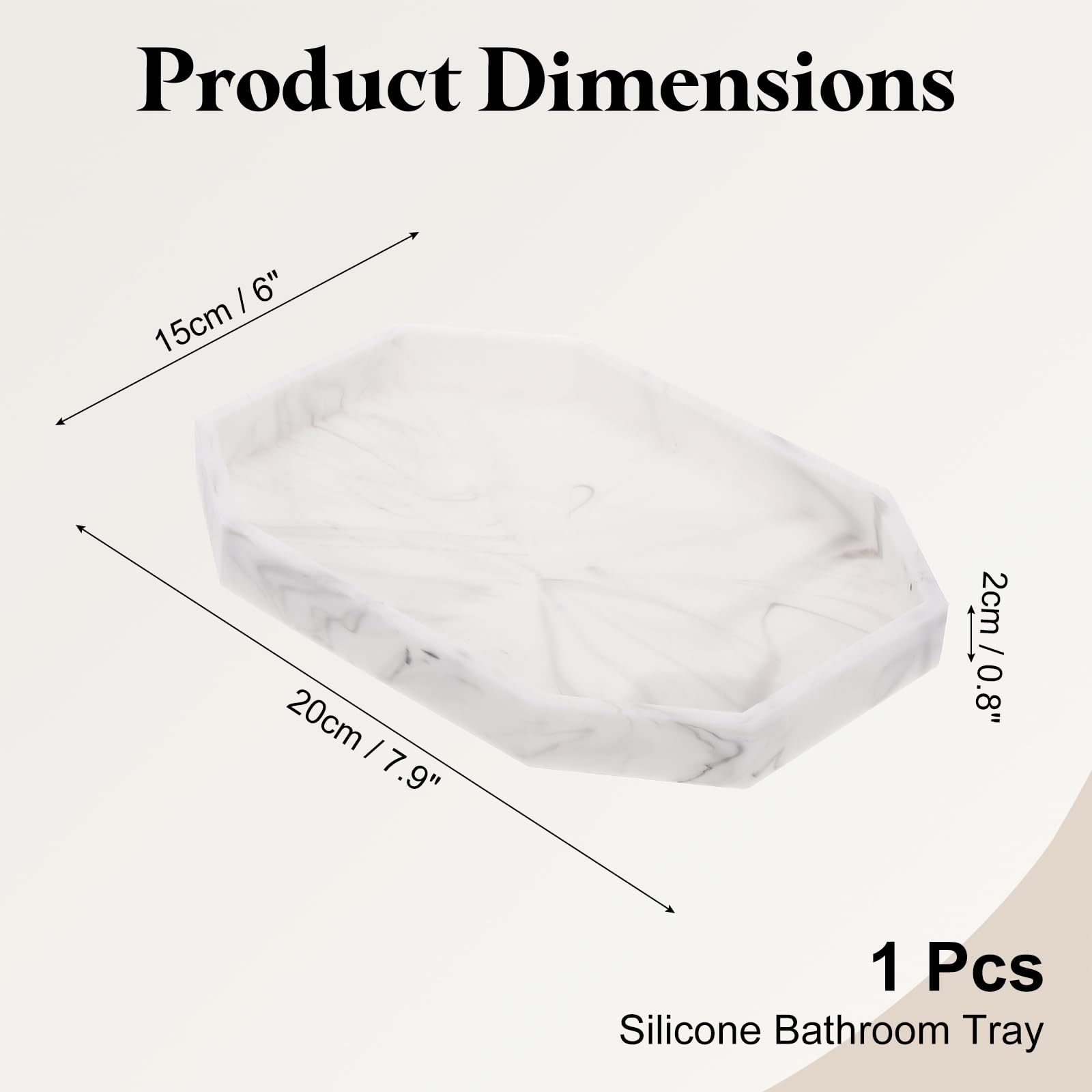 QUARKZMAN Vassoio Per Lavabo Bagno, 20 x 15 Cm Ottagonale In Silicone Per Sapone, Organizzatore Resistente Per Lavello Cucina Per Saponi Chiavi Candele Ninnoli, Marmo Bianco