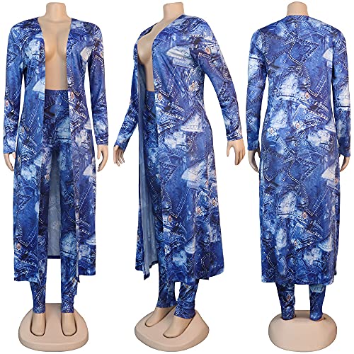 Image of Womens Fashion Printed Long Cardigans 2 Piece Outfits,Long Sleeve Coat and Trousers Set