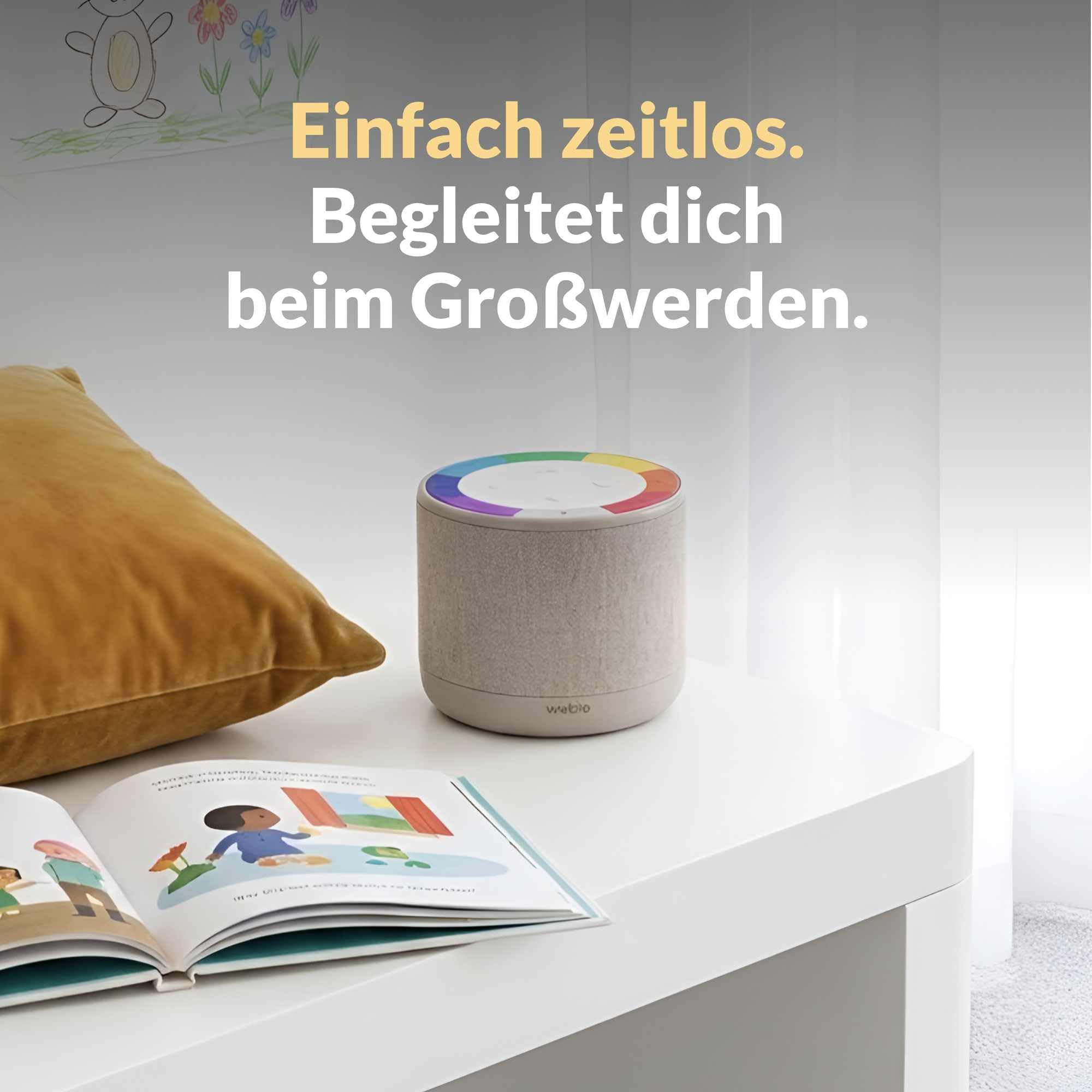 wobie Box Musikbox – Interaktive Hörspielbox & Musikplayer mit Direktzugriff auf Spotify – Bildschirmfreie kabellose Audiobox mit WLAN, Bluetooth & Kopfhöreranschluss – Hörspiele, Musik & Podcasts
