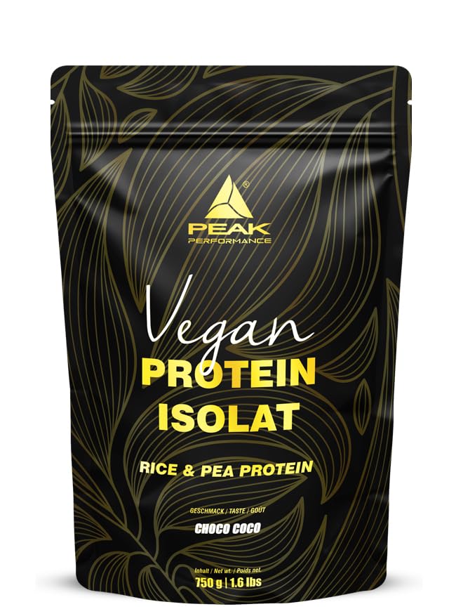 PEAK Vegan Protein Isolat - 750g Geschmack Choco Coco I 25 Portionen I Pulver I pflanzliche Proteinquellen: Erbse - & Reisprotein I für Muskelaufbau I Süße aus Stevia I GMO-free