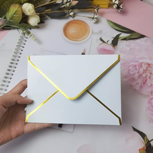 Miniatura 5 de Paquete de 50 sobres de 4 x 6 con borde dorado para invitación, sobres de lujo A6 para invitación, sobres de postales, sobres de fotos, ideales para