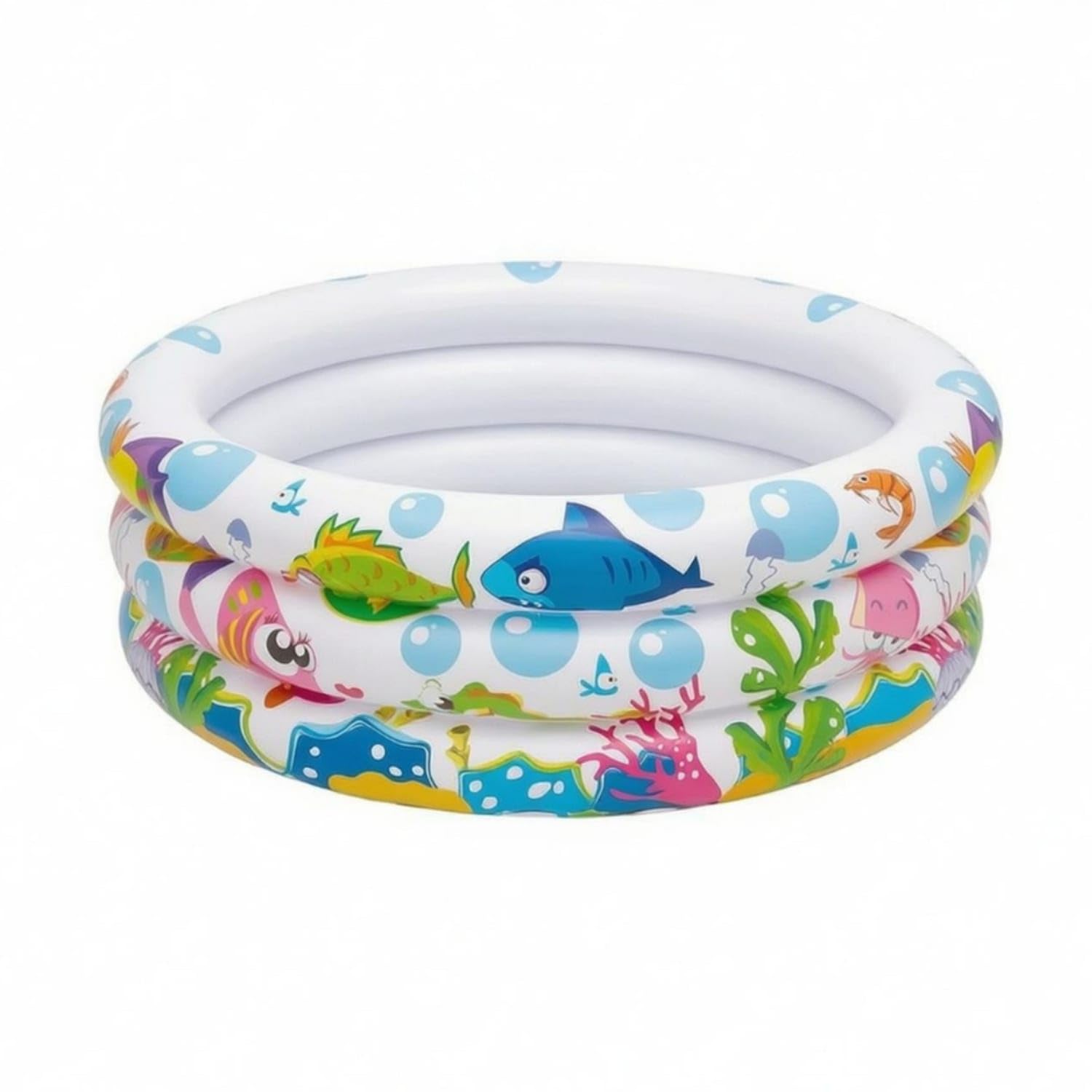 Sea Themed Ocean World Pool Aquatic Creatures Print Three-Circle Pool Underwater Plants Children's Water Toy White Base for Outdoors, Indoors, Ocean World Three | Home & Garden-image-18