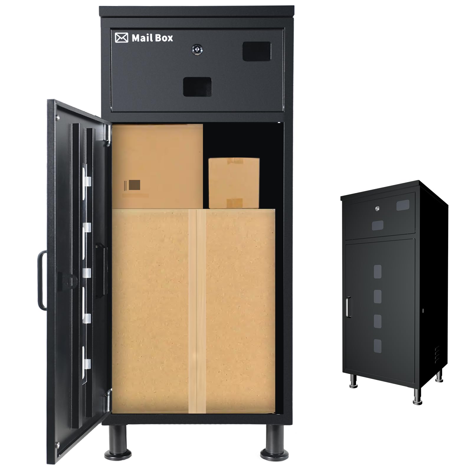 buzon+para+paquetes850x400x400mmBloqueable, antirrobo, Base Ajustable, Resistente a la Lluvia y a la oxidación.Servicios de Entrega de Correo y paquetería a Domicilio
