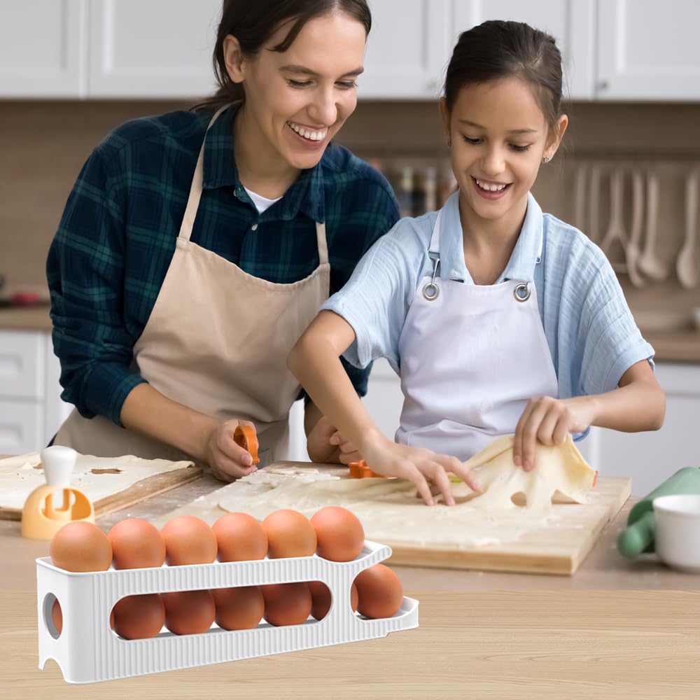 Soporte para huevos para nevera, organizador de almacenamiento de huevos de 2 niveles para refrigerador, recipiente delgado que ahorra espacio, dispensador - Rodillo de huevos para huevos, 12 unidades 6