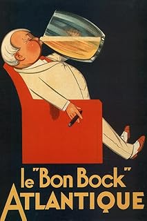 Le Bon Bock Atlantique Vintage French Good Beer Liquor Mug Advertisement France Brewery Liquor Ad Drinking Cigar Cool Wall Art Print Poster 16x24