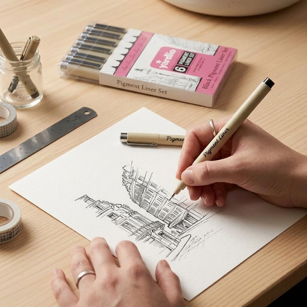 Yardlio Pen Set - 6 Fineliner Pens for Journaling, Writing, and Drawing - Nice Pens for Art, Journals, & Creative Work - Best Pens for Sketching and Journaling