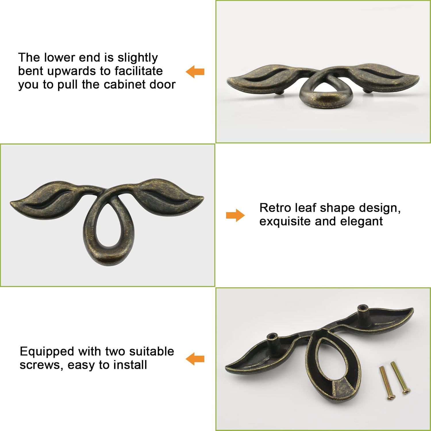 MOROBOR 4 Pack 4" Vintage Style Leafy Drawer Pull, Bronze Dresser Handles Leaf Dresser Pulls Cabinet Knob Hardware, 50mm Hole Distance