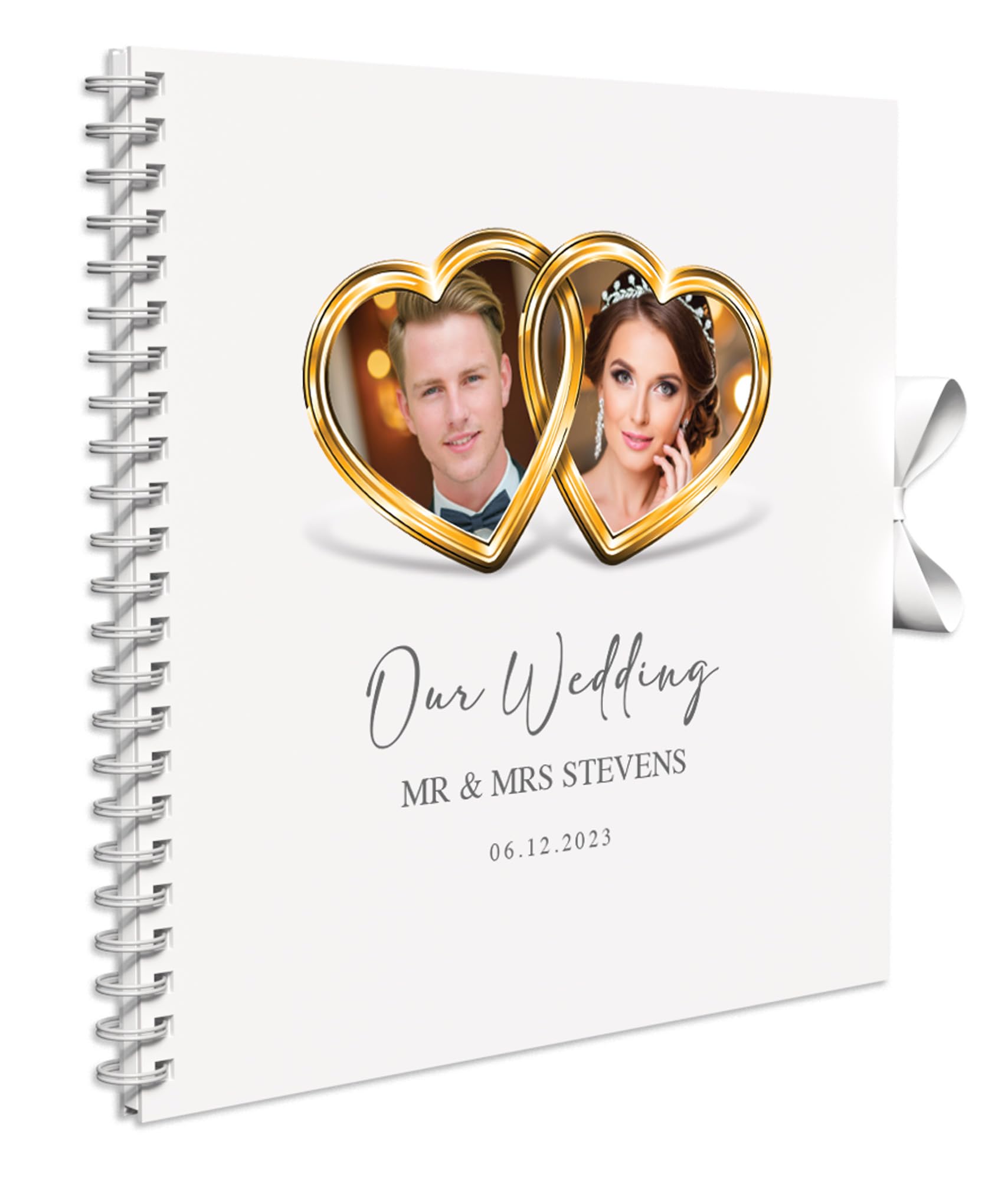 Personalised Photo Wedding Guest Book Keepsakes,Signature Scrapbook, Photo Album Wedding Couple - 20cm x 20 cm - 50 Sheets (Heart Rings, White)