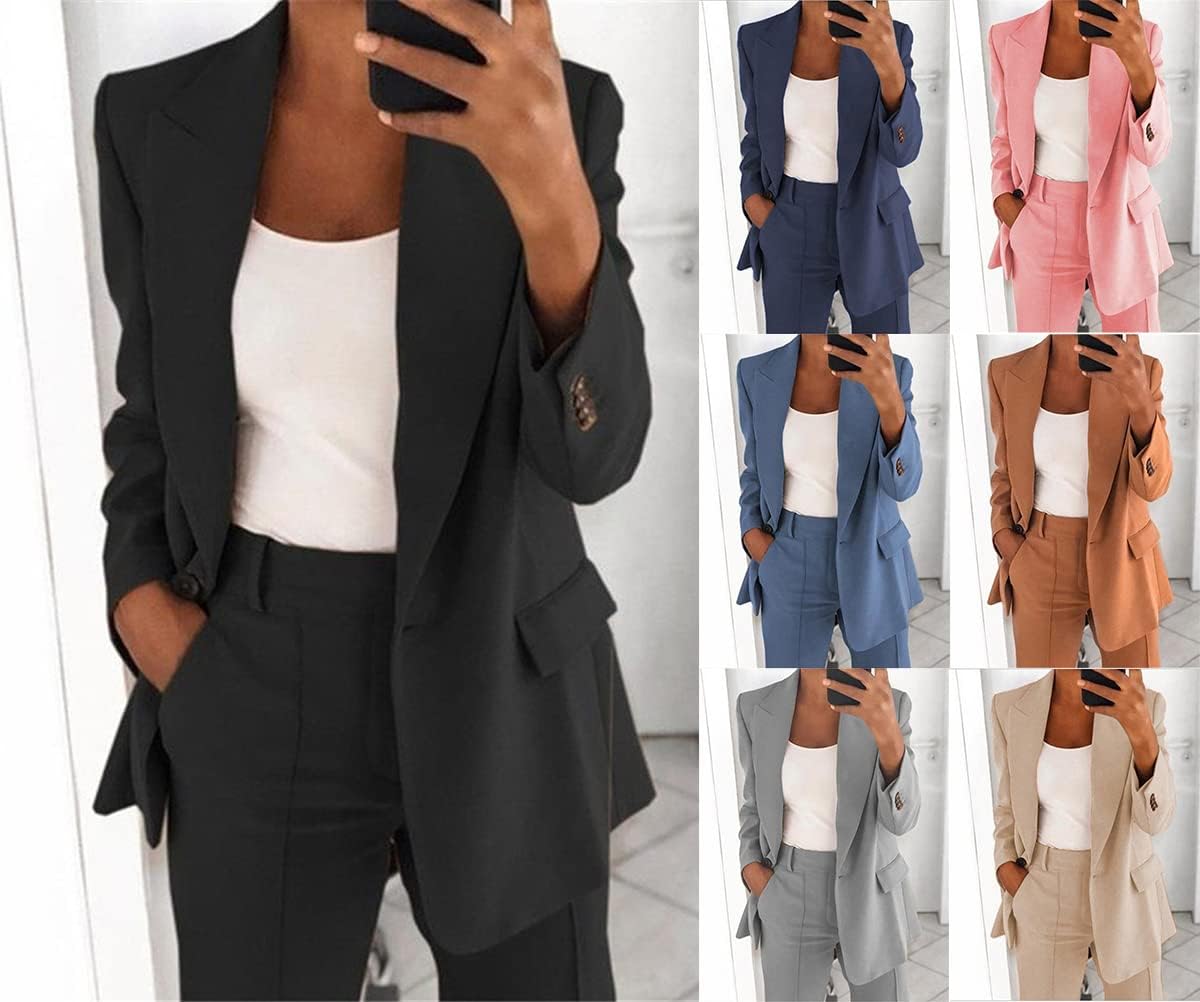 Generisch Traje de pantalón elegante para mujer, traje de negocios, conjunto de solapa, pantalón blazer de 2 piezas, traje de dos piezas, ajustado, festivo, deportivo, ropa de calle, 2 piezas