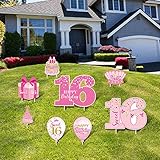 Sweet Happy 16th Birthday Party Yard Sign Set of 8 Pink 16 Birthday Yard Signs with Stakes and Outdoor Lawn Decoration for Girls