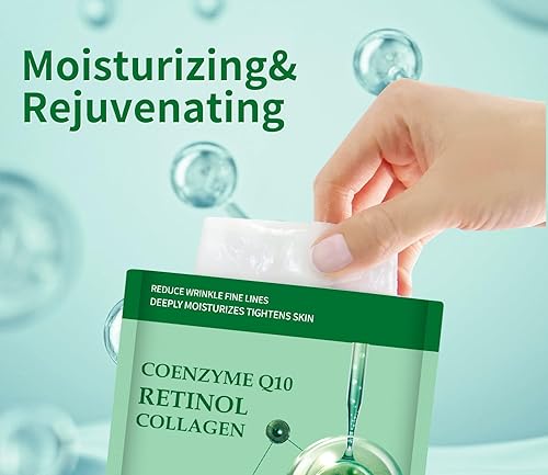 Miniatura 2 de Paquete de 10 mascarillas faciales de colágeno, mascarillas faciales para el cuidado de la piel con coenzima Q10 Retinol antienvejecimiento,