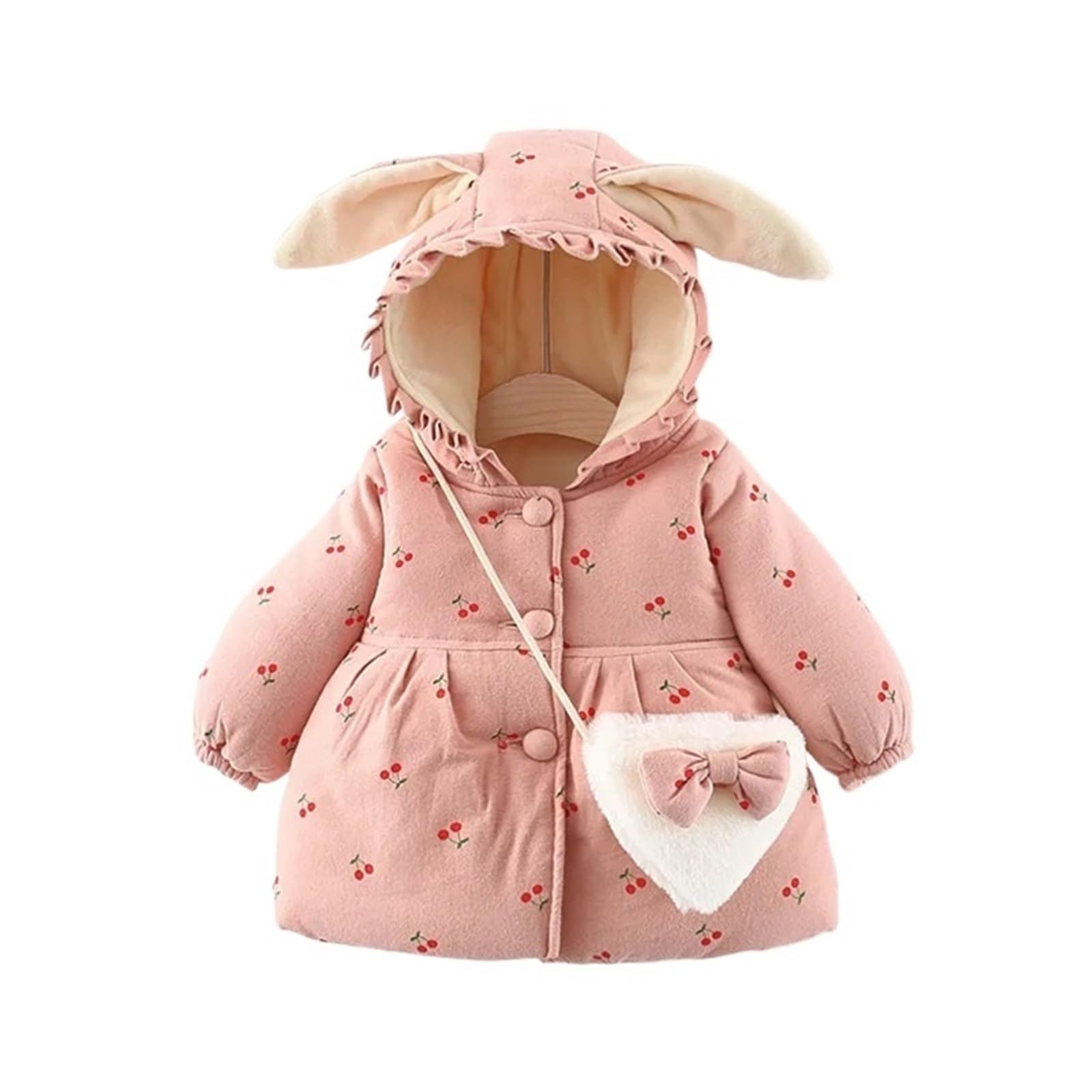 Winter Baby Girl Coat (9 Months - 3 Years) - Warm Long-Sleeved Jacket with Bag - Cute Children’s Down Parka for Winter