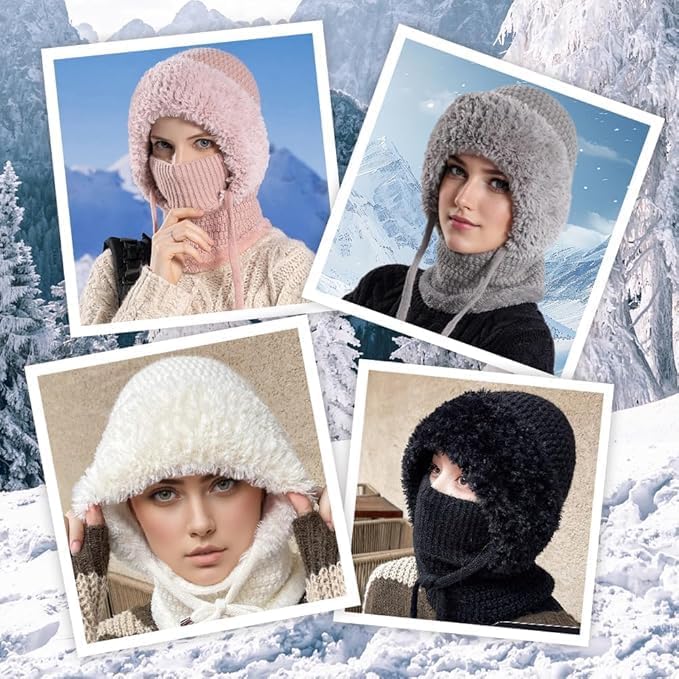 3 in 1 Beanie Hat with Scarf and Mask,Womens Knit Beanie Hat Fleece Lined Winter Scarf Mask Set Snow Caps 7-14 Days delivery - Image 2