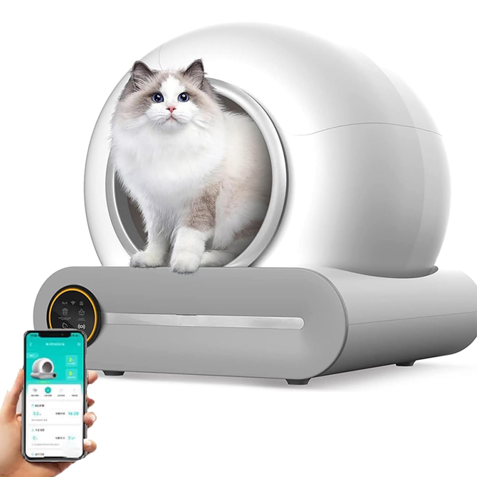 Pet Litière Autonettoyante pour Chat,Bac Litière Automatique Chat,Self Cleaning Litter Boxes for Cats Robot Litiere Chat Contrôle des Applications Et Moniteur De Santé Intelligente