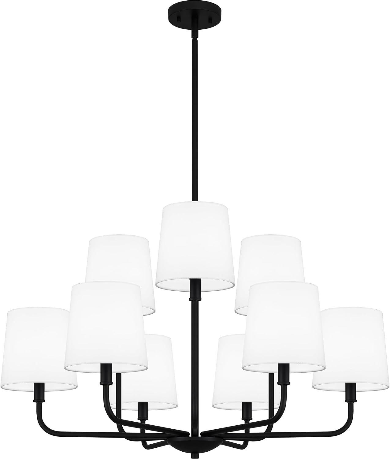 Quoizel Gallagher 2-Tier Chandelier, 32 Inch 9-Light Matte Black Hanging Ceiling Light Fixture, Max Adjustable Height 57", Modern Industrial Design for Dining, Living Room, Kitchen or Office