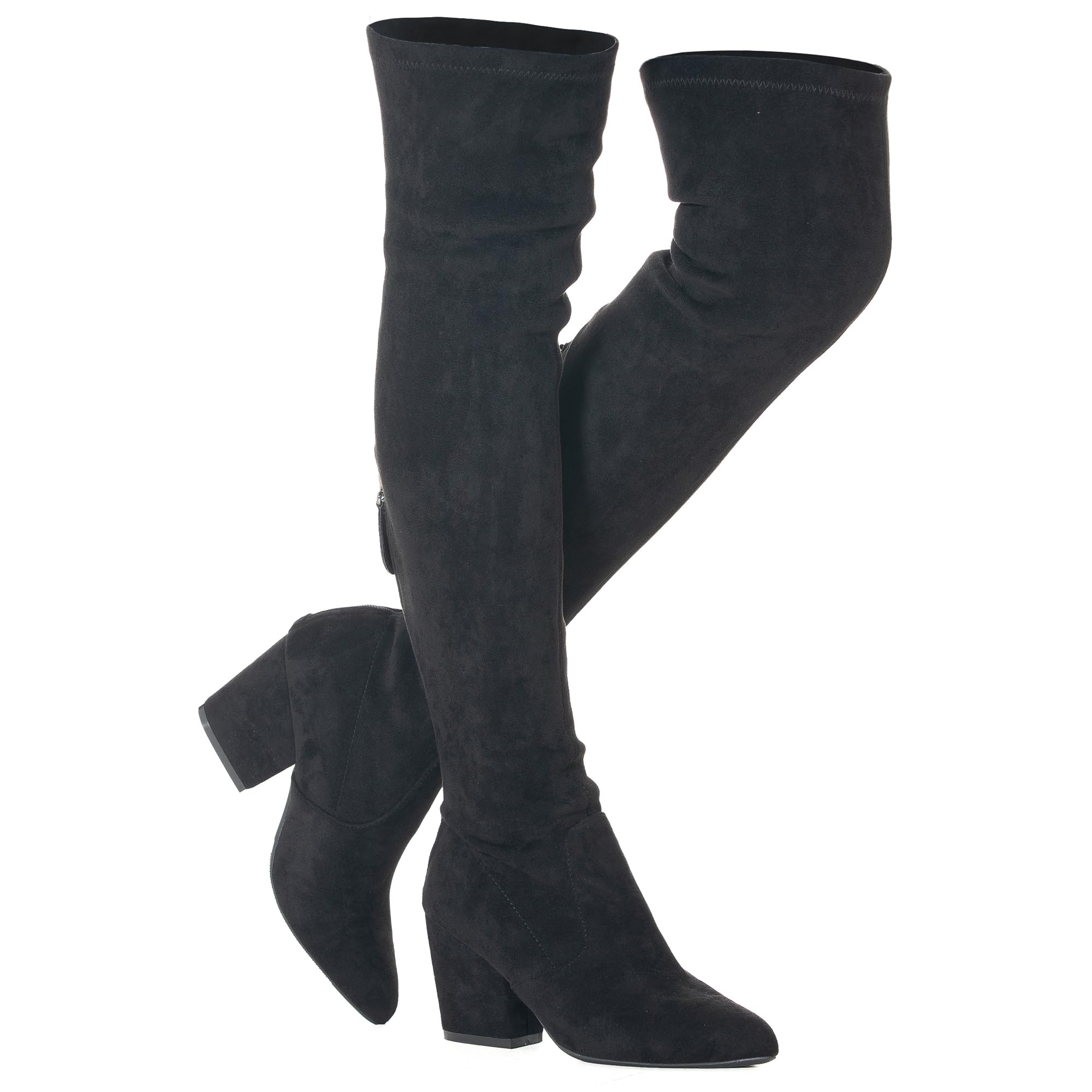 N.N.G Women Over the Knee Boots Thigh High Suede Block Winter Low Above Flat Long OTK Comfort Pointed toe