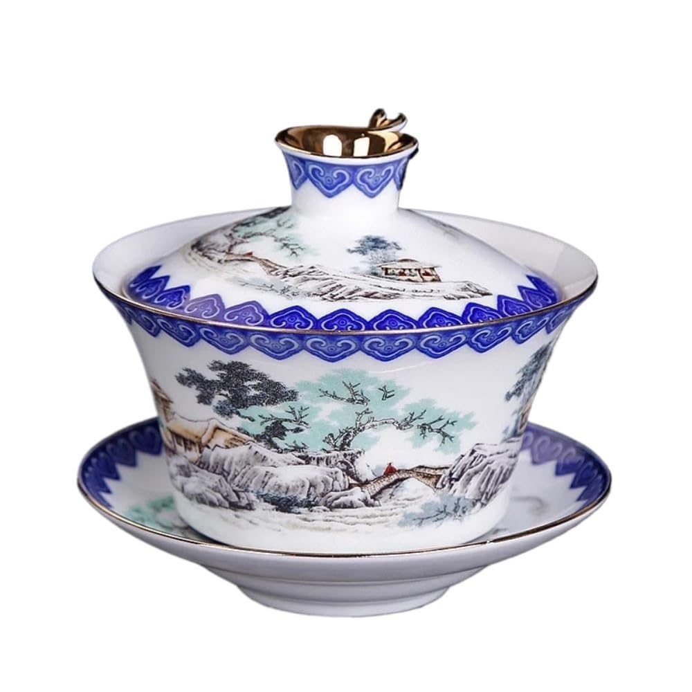Zestaw herbaty Gaiwan, 300ml Blue and White Tea Tureen Landscape Tea Cup GaiWan Kung Fu Tea