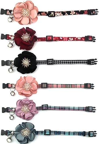 Miniatura 6 de Collar de flores para perros pequeños, hembras y gatos, paquete de 2 lindos collares florales para cachorros con corbata de moño extraíble y dije de