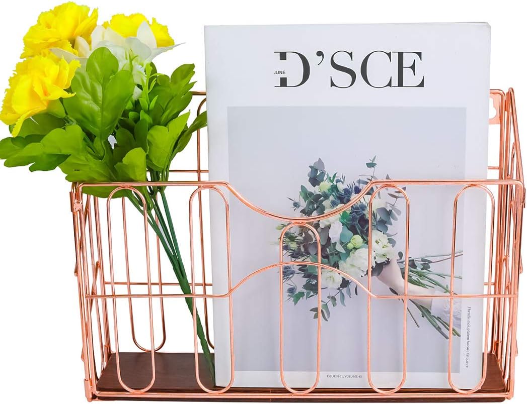 PAG 3 Pockets Wall File Holder Hanging Mail Organizer Wall Mounted Magazine Rack for Office and Home, Rose Gold : Office Products