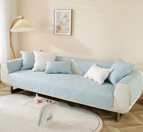 Miniatura 3 de vctops Funda acolchada de algodón bordado para sofá, color liso, antideslizante, suave, lavable, protector de muebles para perros, niños y mascotas