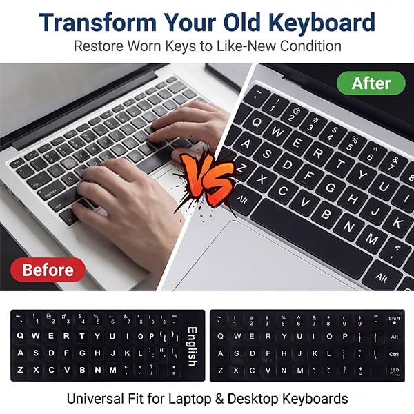 Juego de 4 pegatinas para teclado universal en negro y blanco miniatura 5