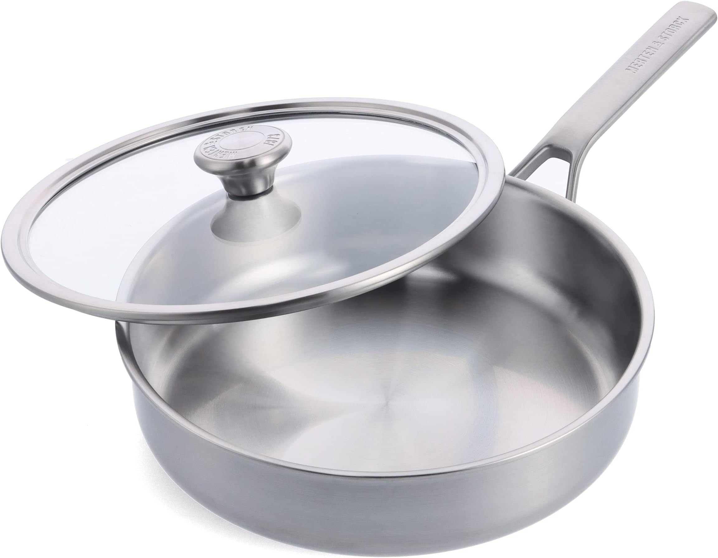 Tri-Ply Stainless Steel 26cm/3.4L Saute Pan Jumbo Cooker with Lid,Professional,Multi Clad,Measurement Markings,Drip-Free Pouring Edges,Glass Lid,Induction,Oven Safe up to 200°C,Silver
