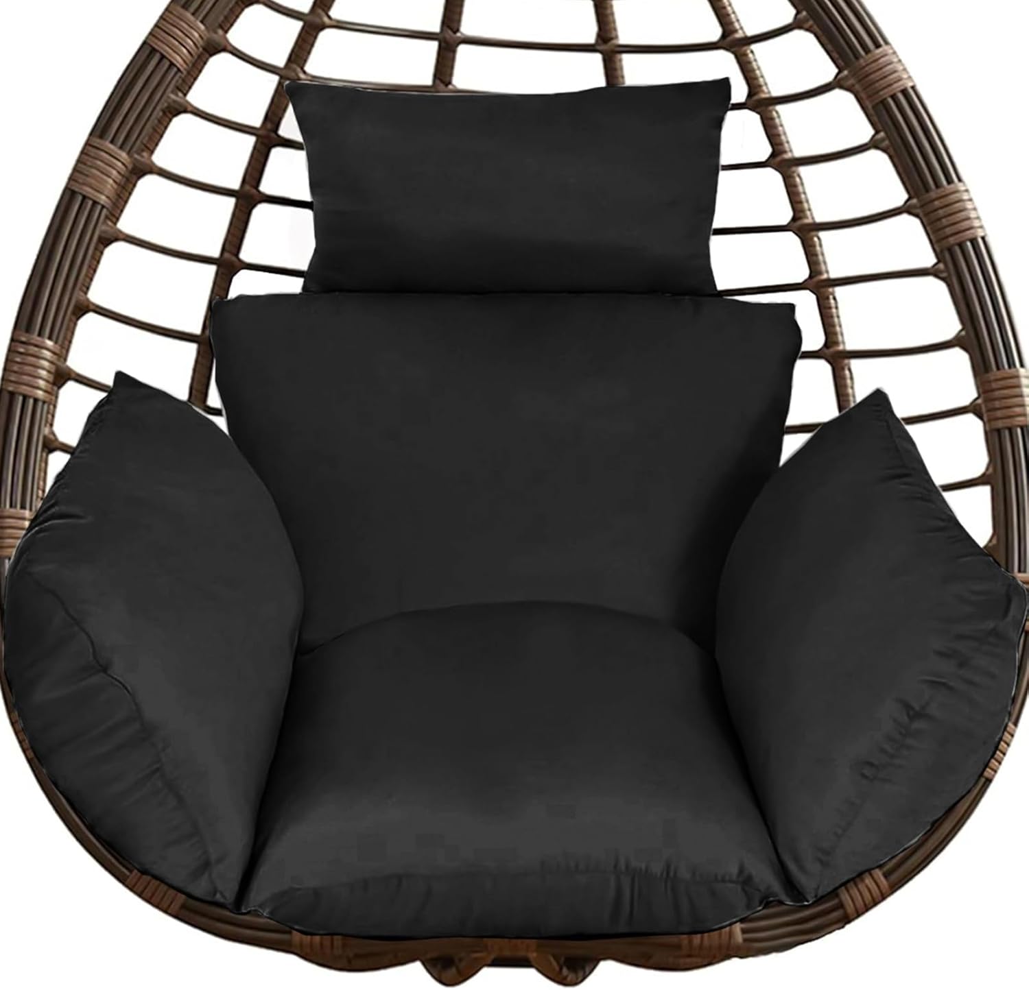 Moclever Egg Chair Cushion with Pillow, Thick Hanging Chair Cushion Replacement for Swing Egg Chair, Soft and Comfortable Indoor Outdoor Cushion with Ties – Black ( missing 1 piece)