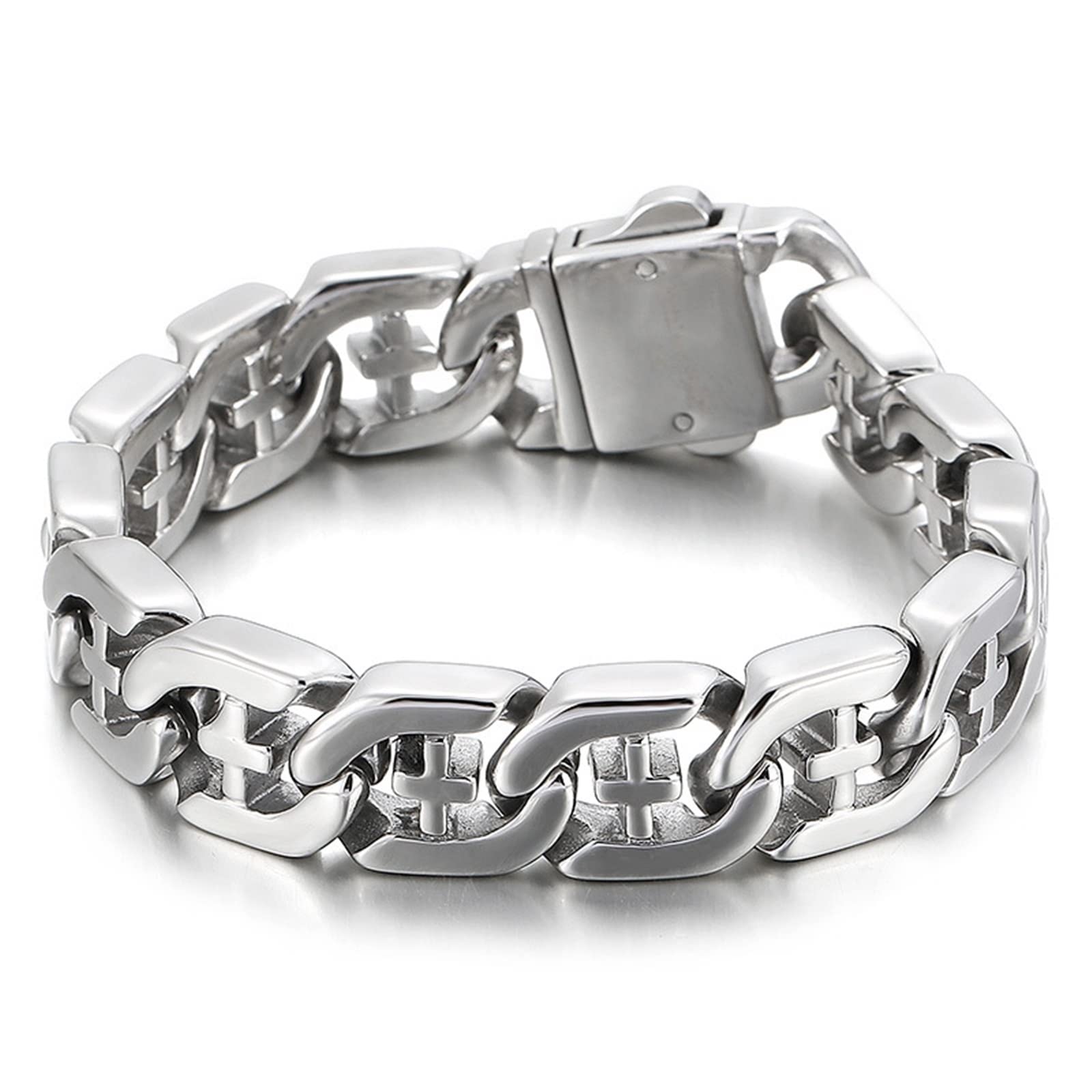 Armbänder Männer Silber，Armband Punk-Stil Mit Hohlmuster Rostfreier Stahl Herrenarmband